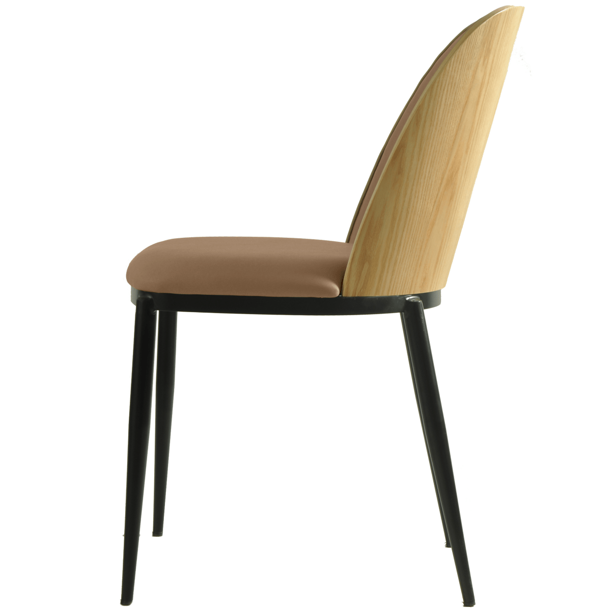 Tule Dining Side Chair with Upholstered Seat and Powder-Coated Steel Frame Black Natural Wood Brown Dining Chair Leisuremod