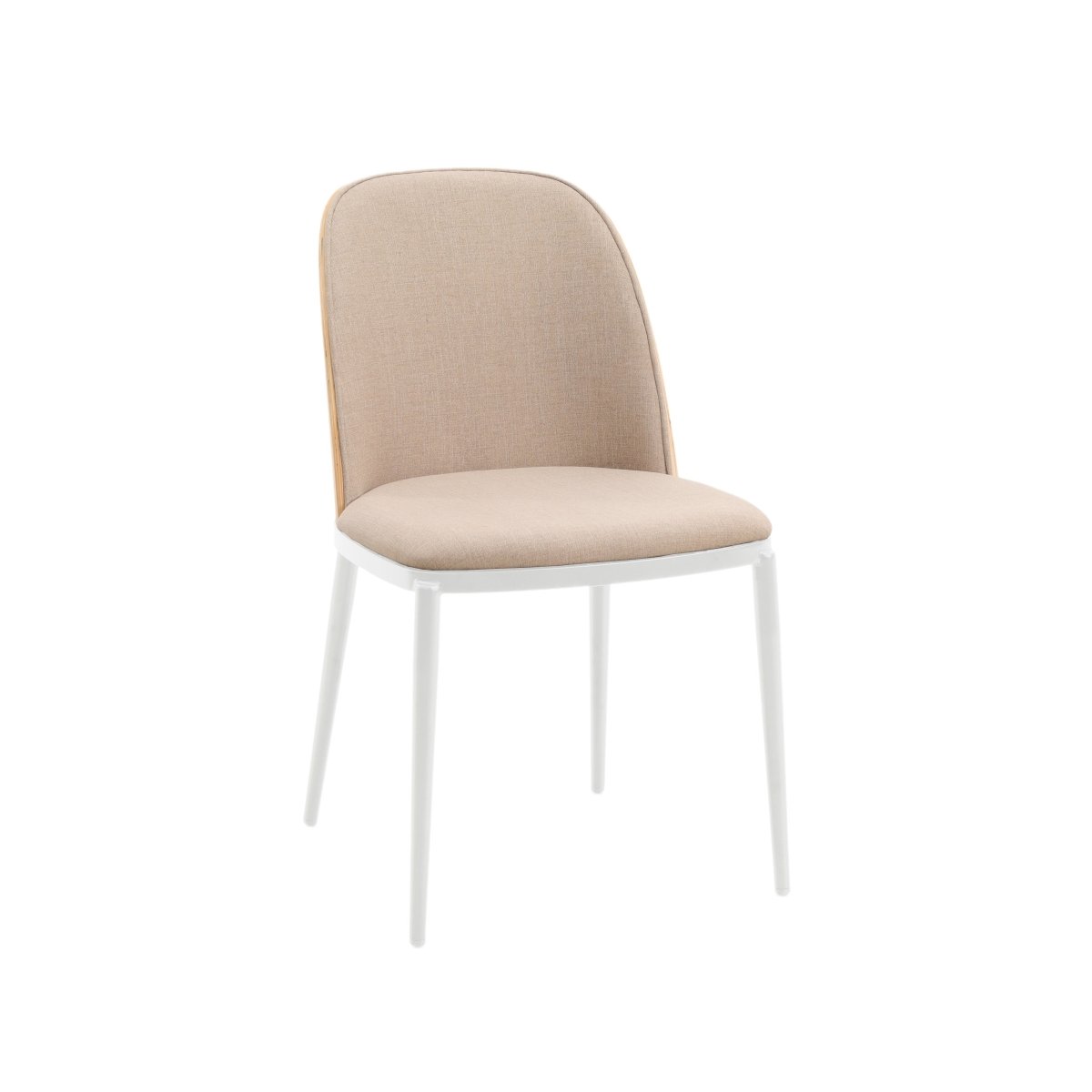 Tule Dining Side Chair with Upholstered Seat and Powder-Coated Steel Frame White Natural Wood Brown Dining Chair Leisuremod