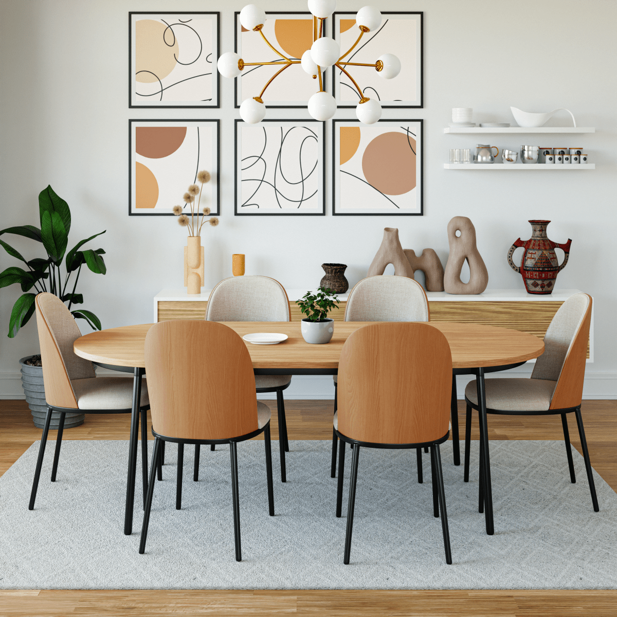 Tule Modern Oval Dining Table with MDF Tabletop and Black Steel Legs 70 inches Dining Table Leisuremod