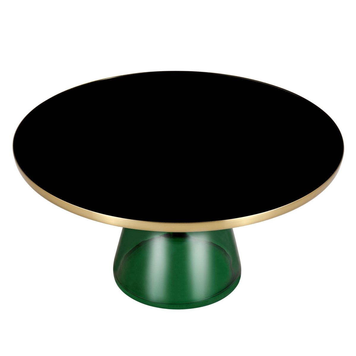 Tully 30-Inch Round Glass/Stone Coffee Table with Iron Rim Frame and Glass Base Glass Green Black Glass Coffee Table Leisuremod