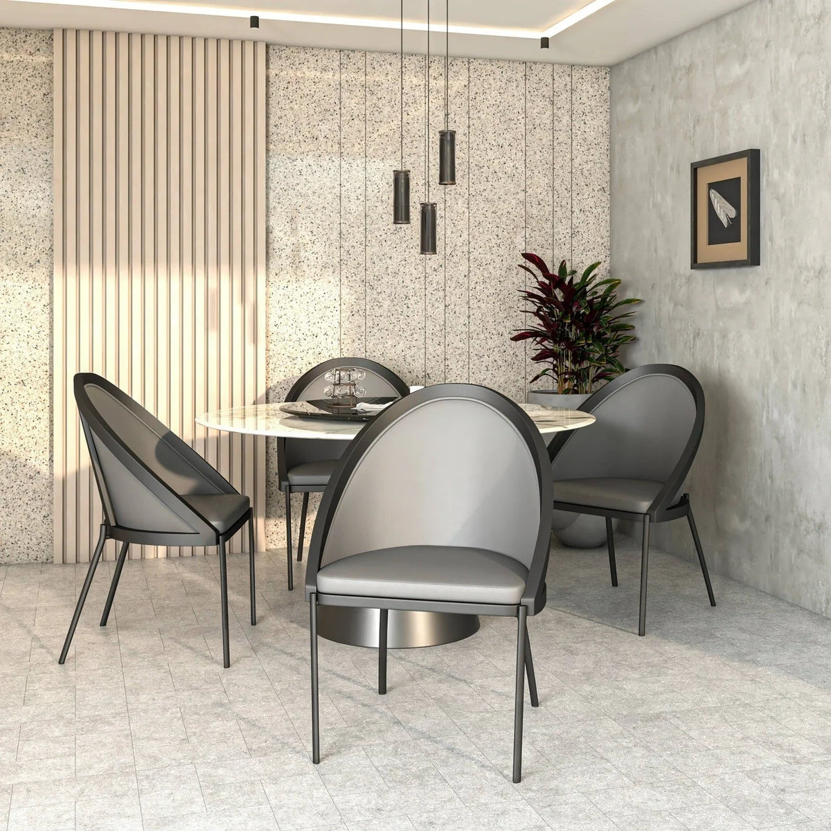 Urbane Dining Chair with Vinyl Fabric Seat and Wicker/Vinyl Backrest in Black Stainless Steel - Elax Furniture