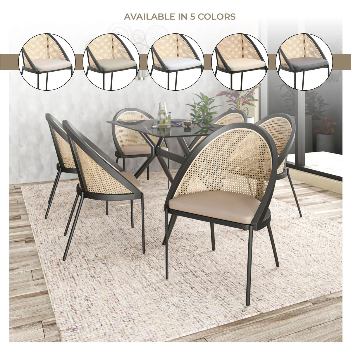 Urbane Dining Chair with Vinyl Fabric Seat and Wicker/Vinyl Backrest in Black Stainless Steel - Elax Furniture