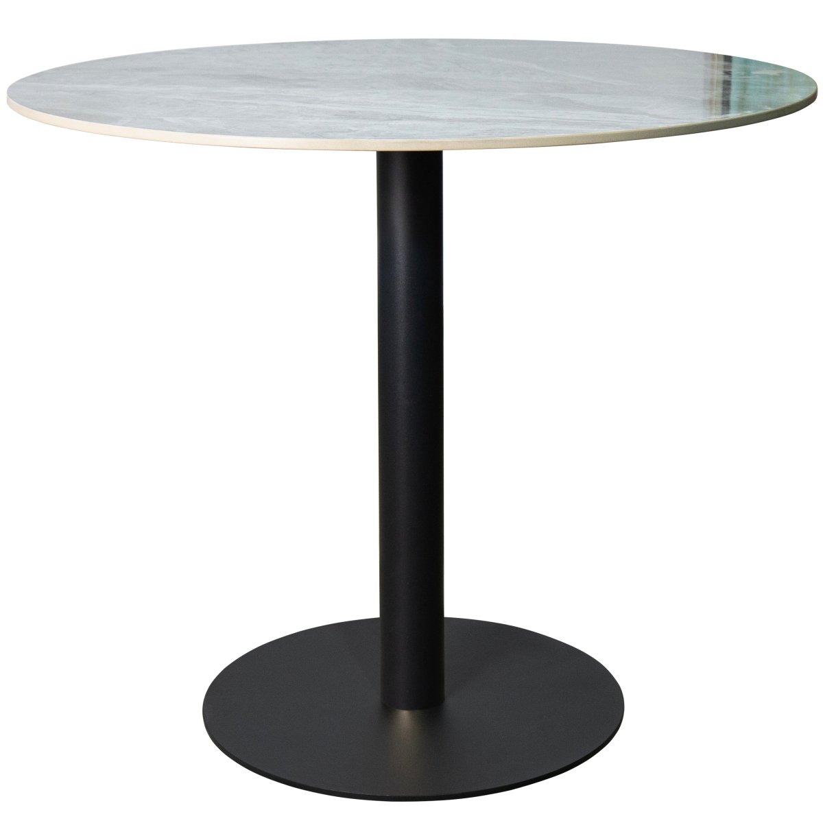Vail Collection Dining Table Black Base With 27"/36" Round Black MDF Wood/Sintered Stone Top 36 Inches Grey Stone Dining Table Leisuremod