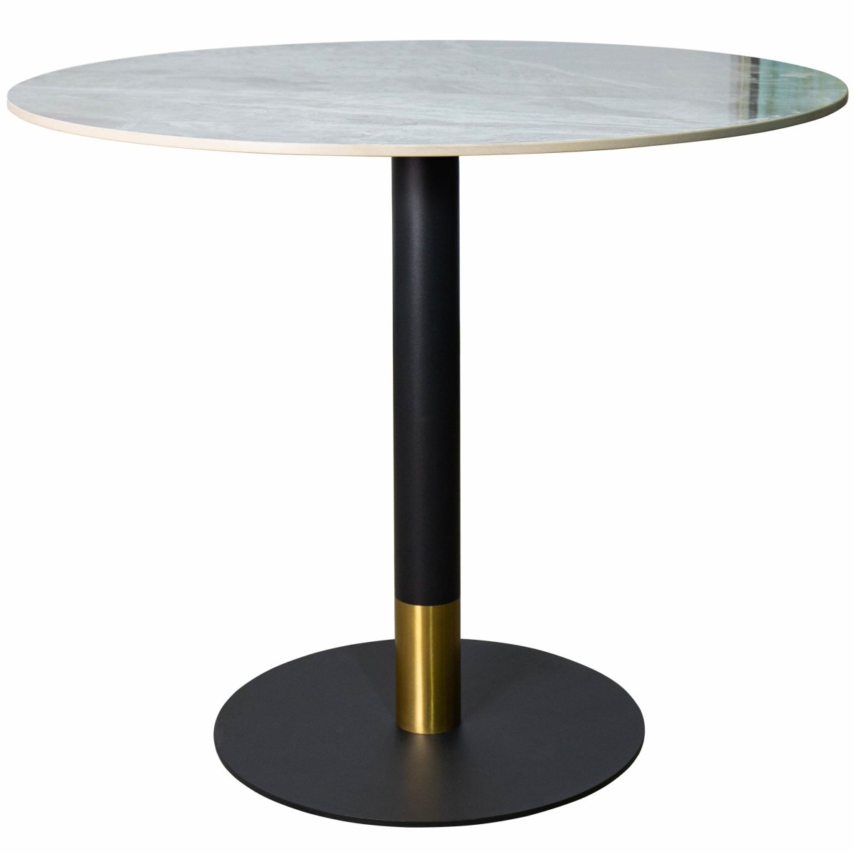 Vail Collection Dining Table Black/Gold Round Base With 27"/36" Round Sintered Stone and MDF Wood Top Stone 36 Inches Grey Dining Table Leisuremod