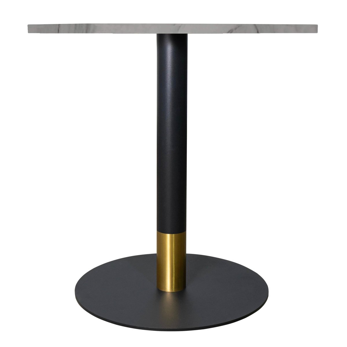 Vail Collection Dining Table Black/Gold Round Base With 27"/36" Round Sintered Stone and MDF Wood Top Stone 36 Inches White Dining Table Leisuremod