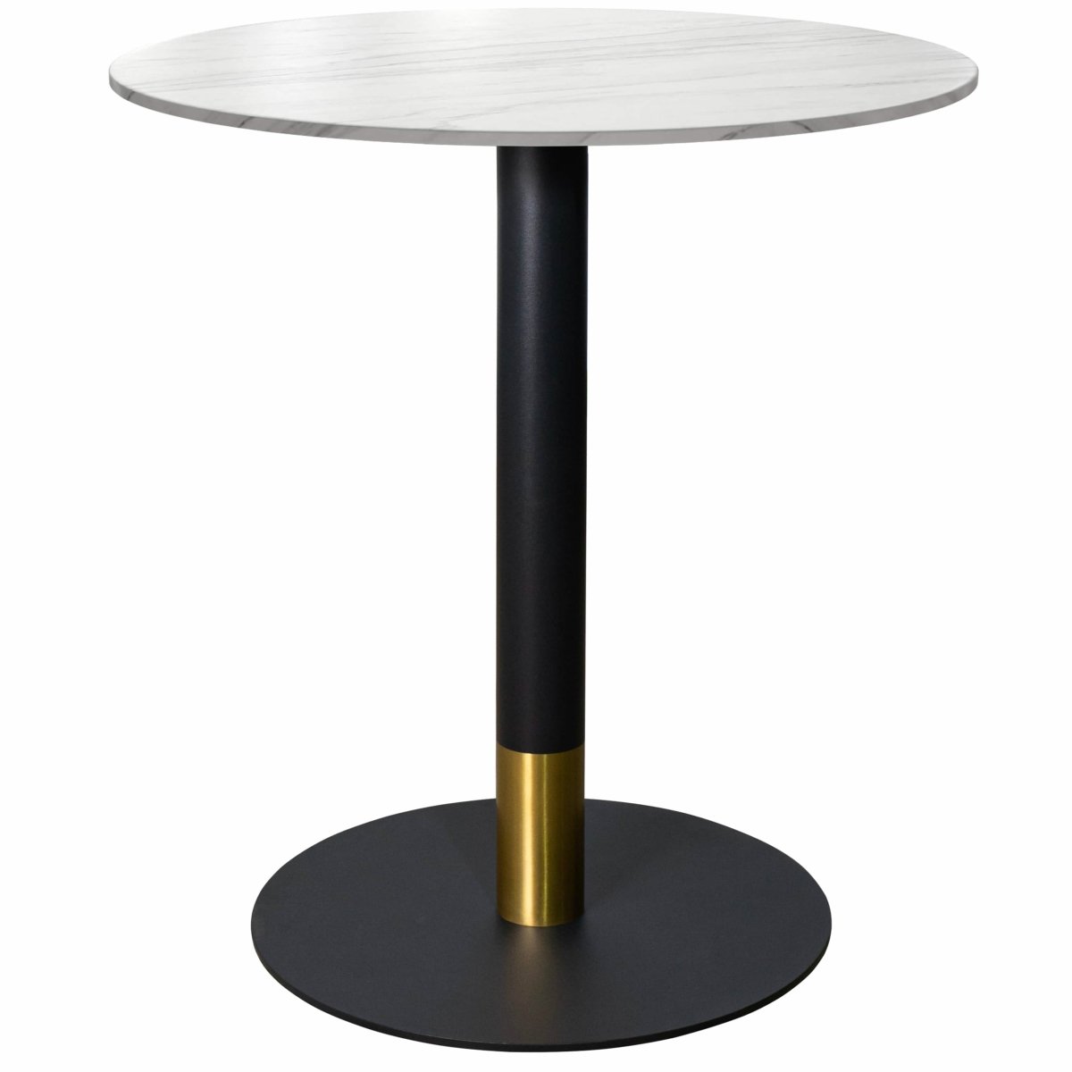 Vail Collection Dining Table Black/Gold Round Base With 27"/36" Round Sintered Stone and MDF Wood Top Stone 36 Inches White Dining Table Leisuremod