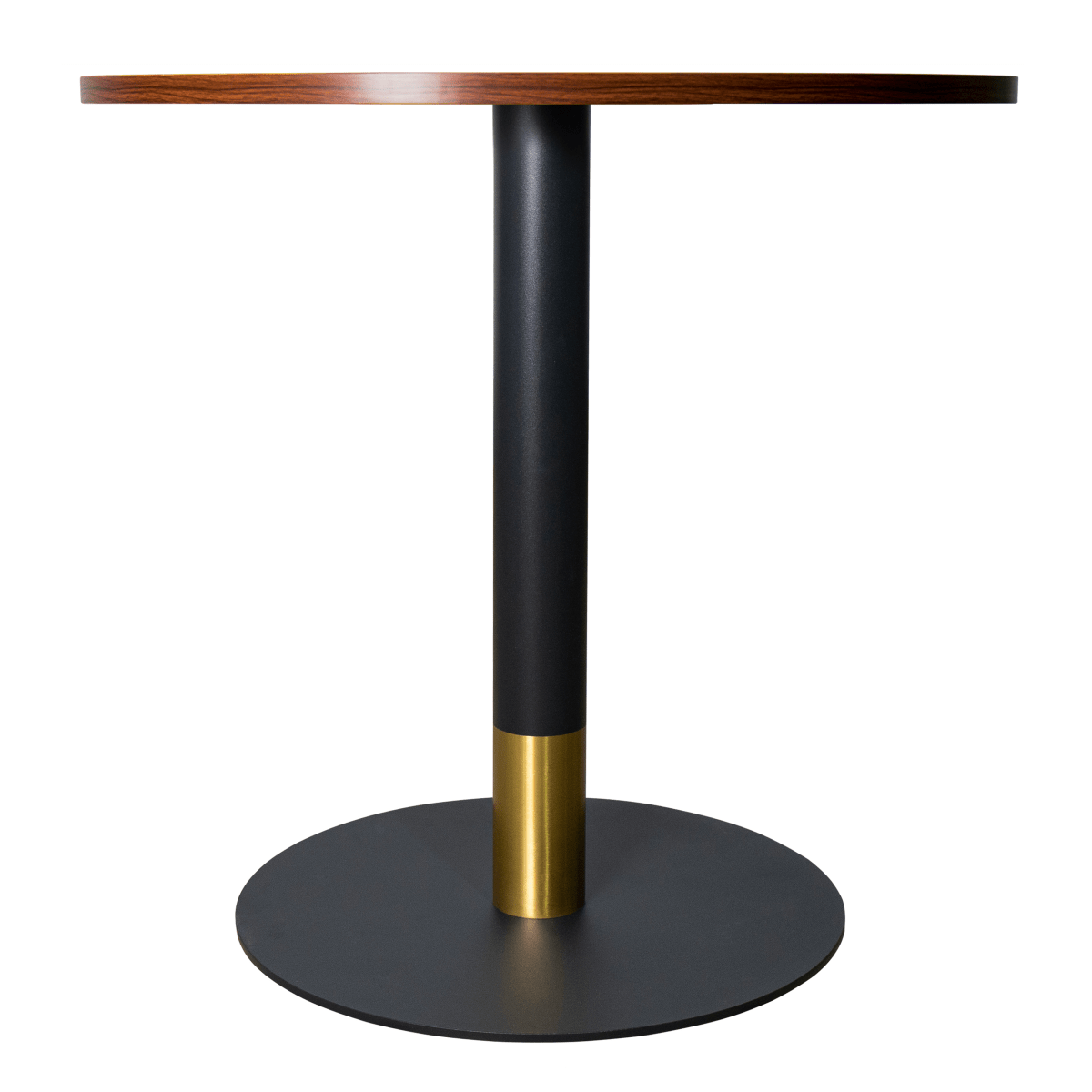 Vail Collection Dining Table Black/Gold Round Base With 27"/36" Round Sintered Stone and MDF Wood Top Wood 36 Inches Cognac Brown Dining Table Leisuremod