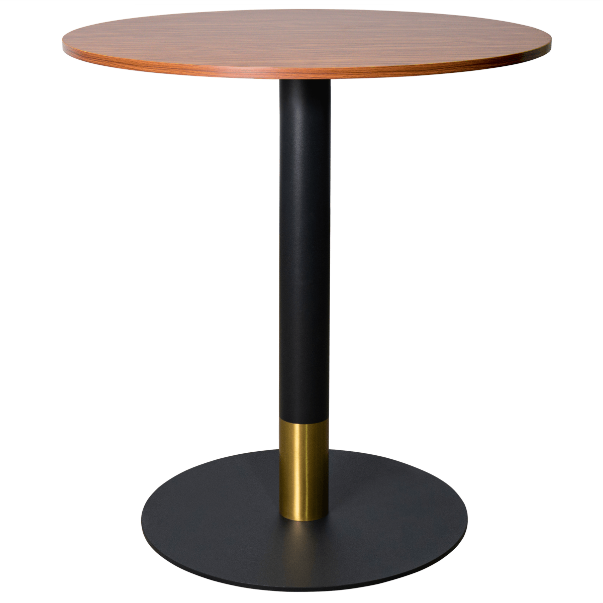 Vail Collection Dining Table Black/Gold Round Base With 27"/36" Round Sintered Stone and MDF Wood Top Wood 36 Inches Cognac Brown Dining Table Leisuremod