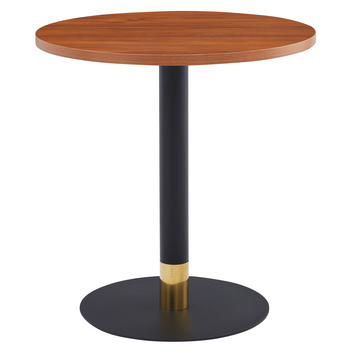 Vail Collection Dining Table Black/Gold Round Base With 27"/36" Round Sintered Stone and MDF Wood Top Wood 27 Inches Cognac Brown Dining Table Leisuremod