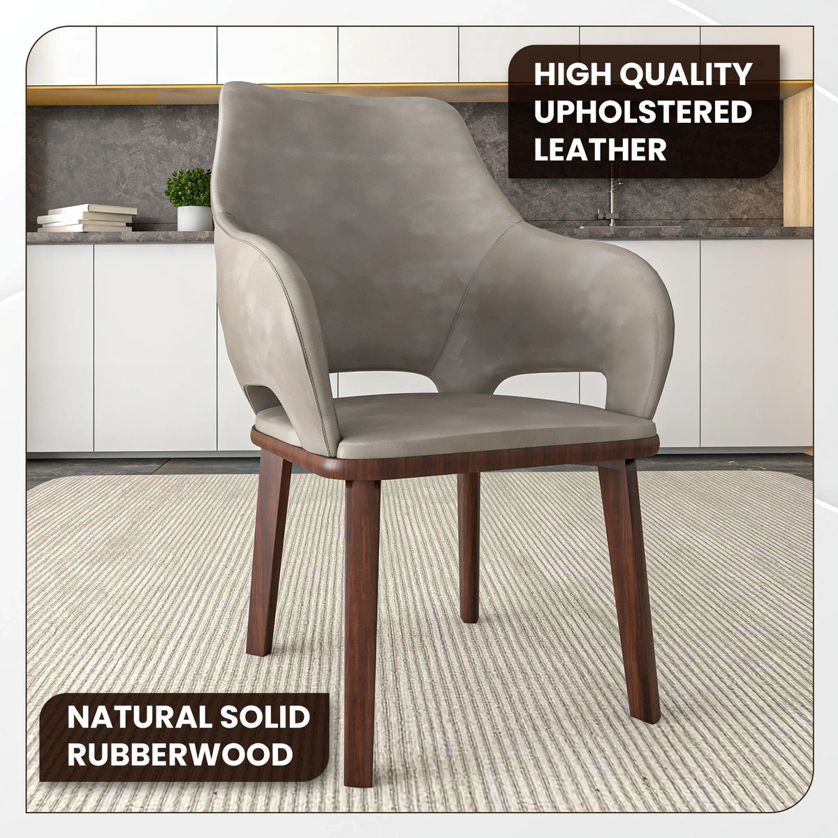 Vivara Dining Chair Upholstered in Leather with Rubberwood Base - Elax Furniture