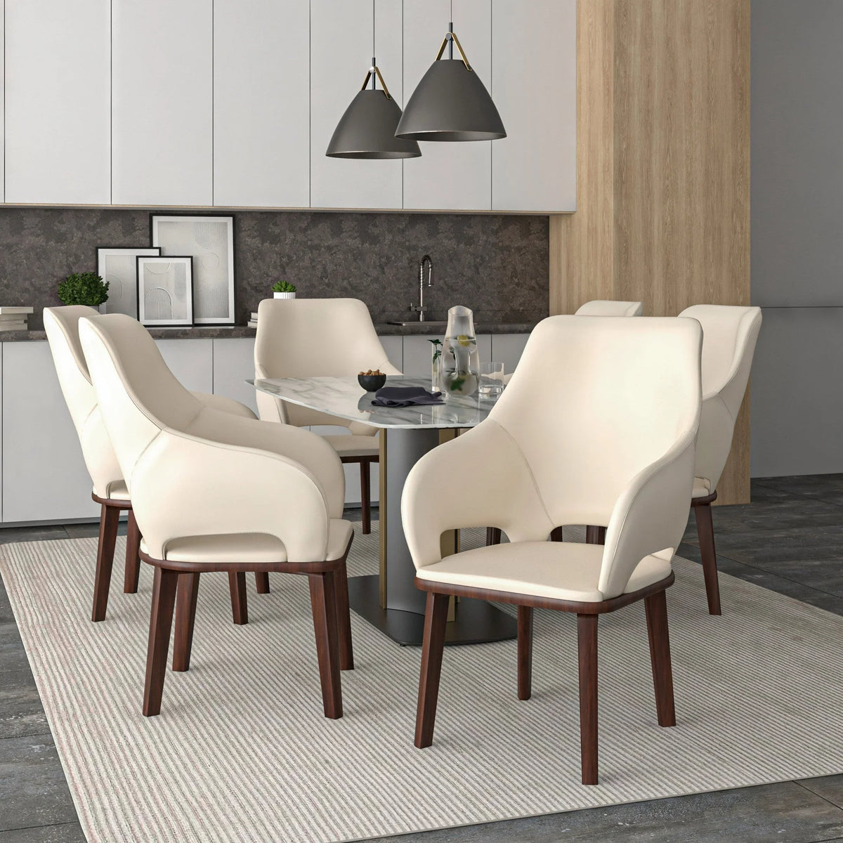 Vivara Dining Chair Upholstered in Leather with Rubberwood Base - Elax Furniture