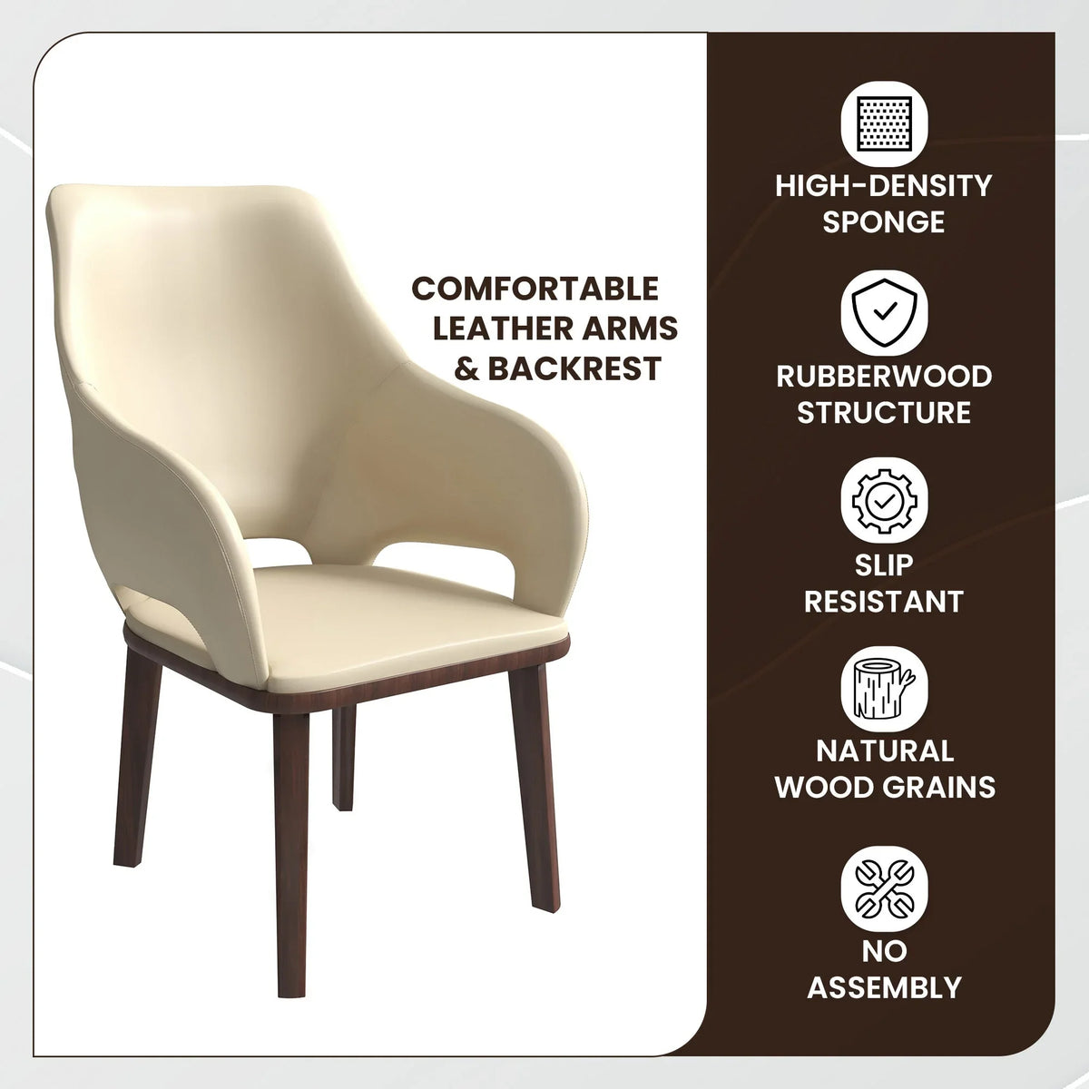 Vivara Dining Chair Upholstered in Leather with Rubberwood Base - Elax Furniture