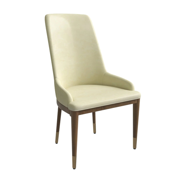 Viva Dining Side Chair Upholstered in Leather with Brown Rubberwood Legs - Elax Furniture