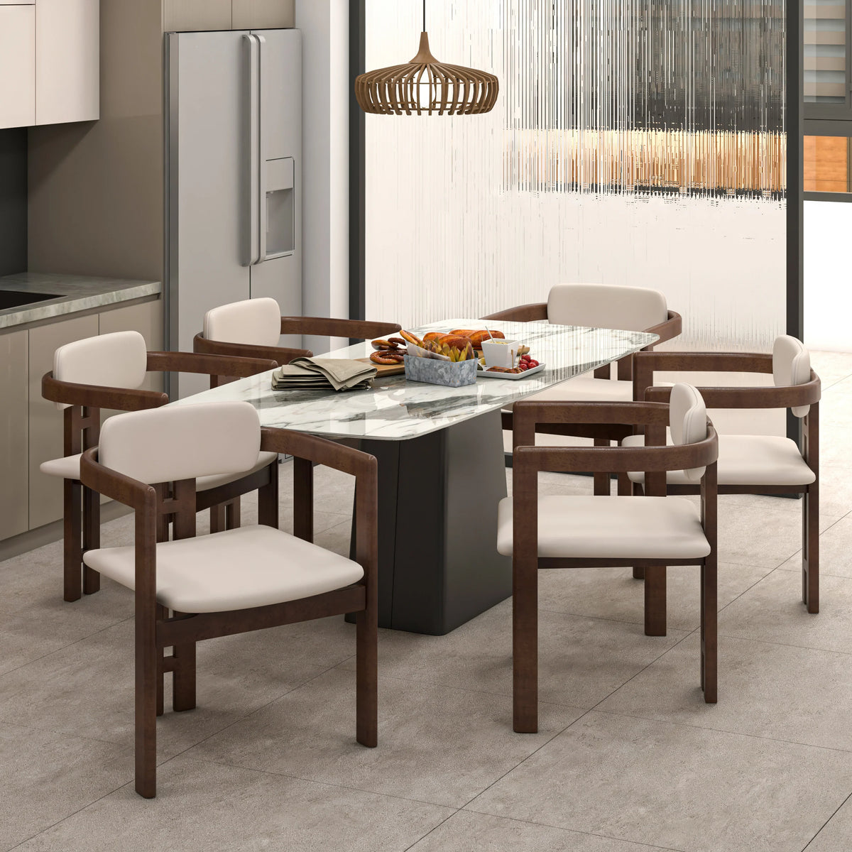 Velo Series Dining Chair with Upholstered Leather and Rubberwood Legs - Elax Furniture