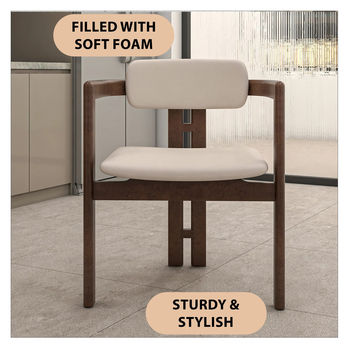 Velo Series Dining Chair with Upholstered Leather and Rubberwood Legs - Elax Furniture