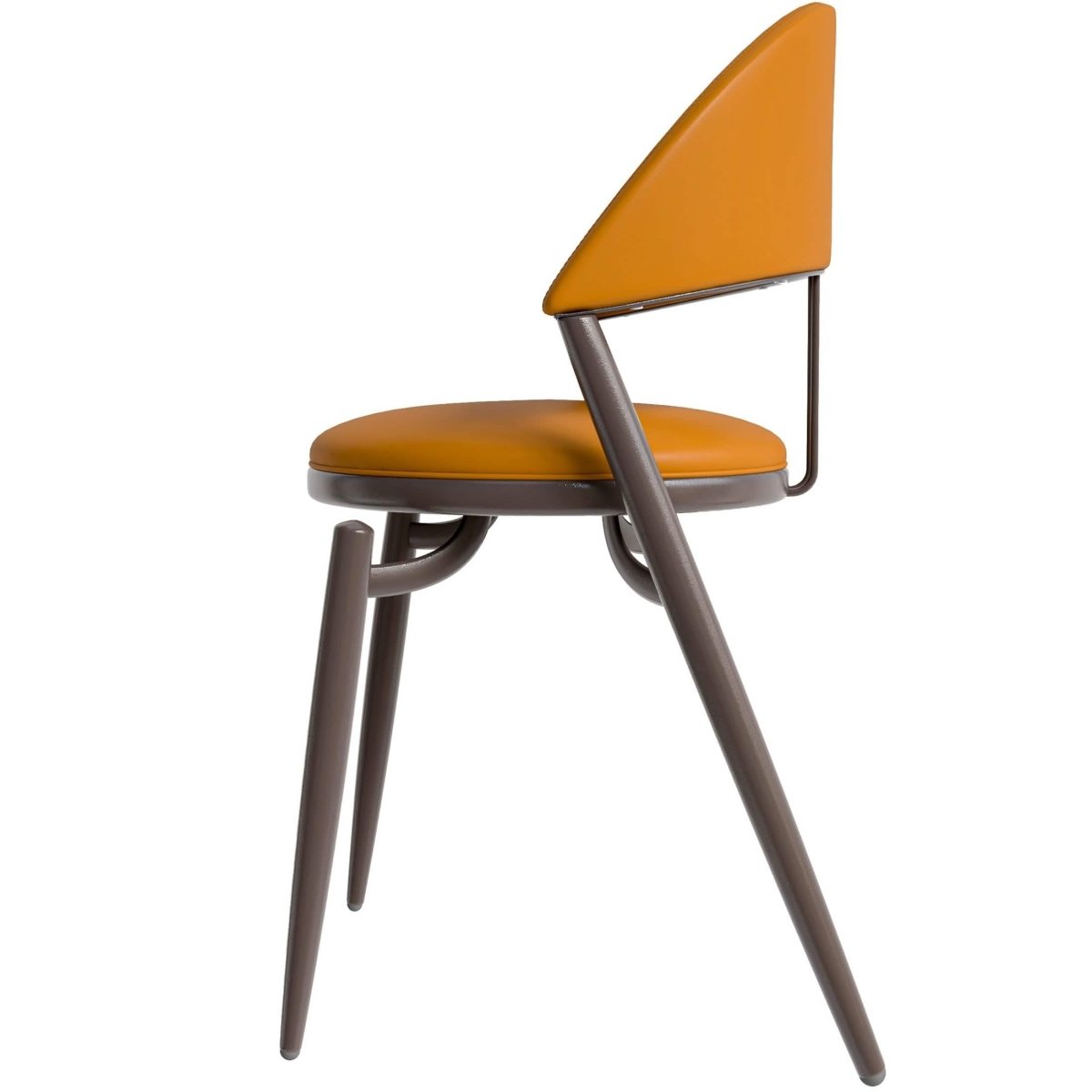 Venice Dining Chair Upholstered Leather in Iron With an Open Curved Back Design Light Brown Dining Chair Leisuremod