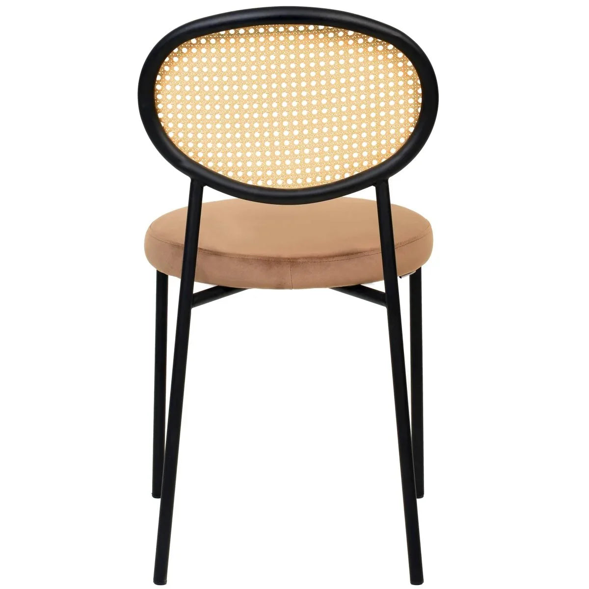 Verve 5-Piece Dining Set with 36" Round Dining Table Black MDF Top and Gold Base with 4 Velvet Dining Chairs in Black Steel Legs - Elax Furniture