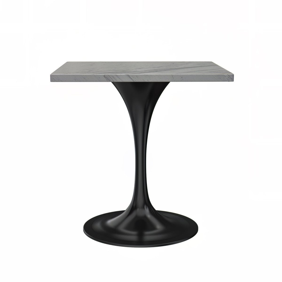Verve Collection 24"Square Dining Table, Black/White/Brushed Gold Base with MDF Top 27 Inch Black Marbled White Resin Dining Table Leisuremod