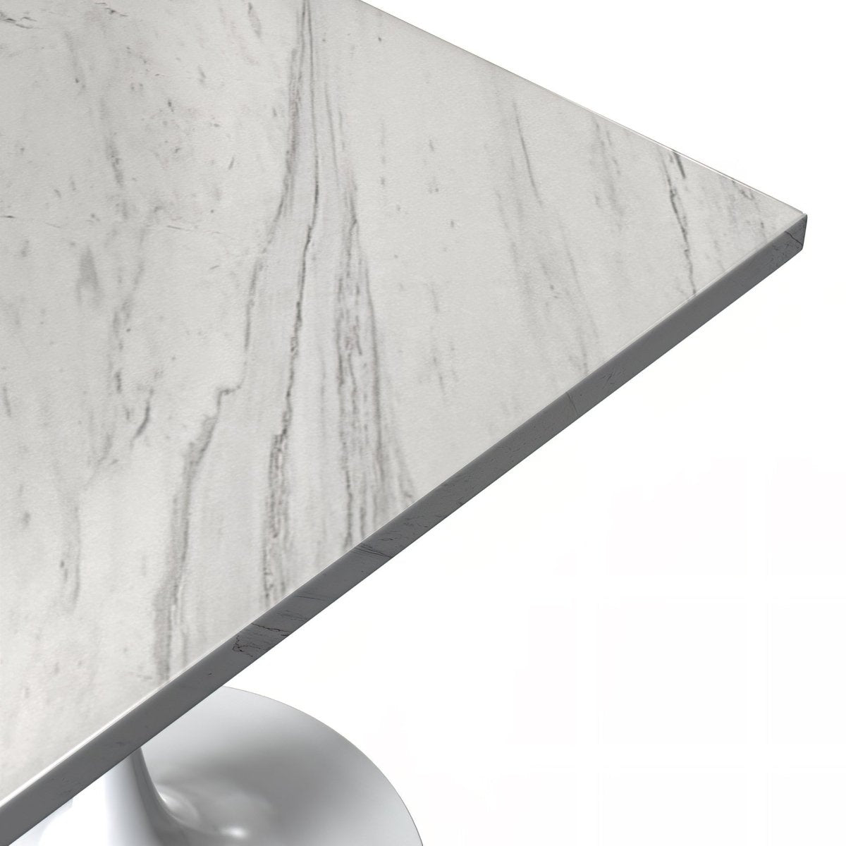 Verve Collection 24"Square Dining Table, Black/White/Brushed Gold Base with MDF Top 27 Inch White Marbled White Resin Dining Table Leisuremod