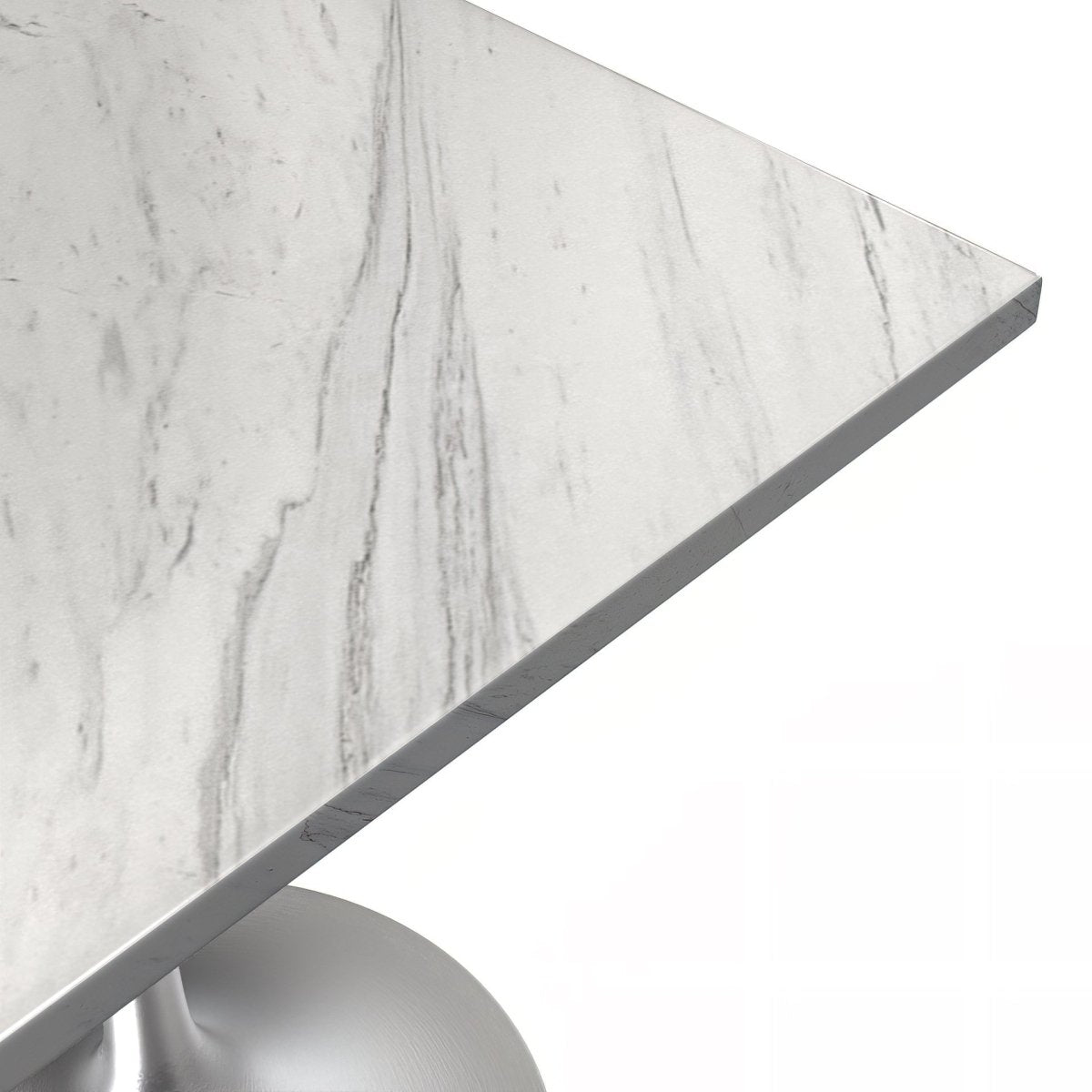 Verve Collection 24"Square Dining Table, Black/White/Brushed Gold Base with MDF Top 27 Inch Silver Marbled White Resin Dining Table Leisuremod