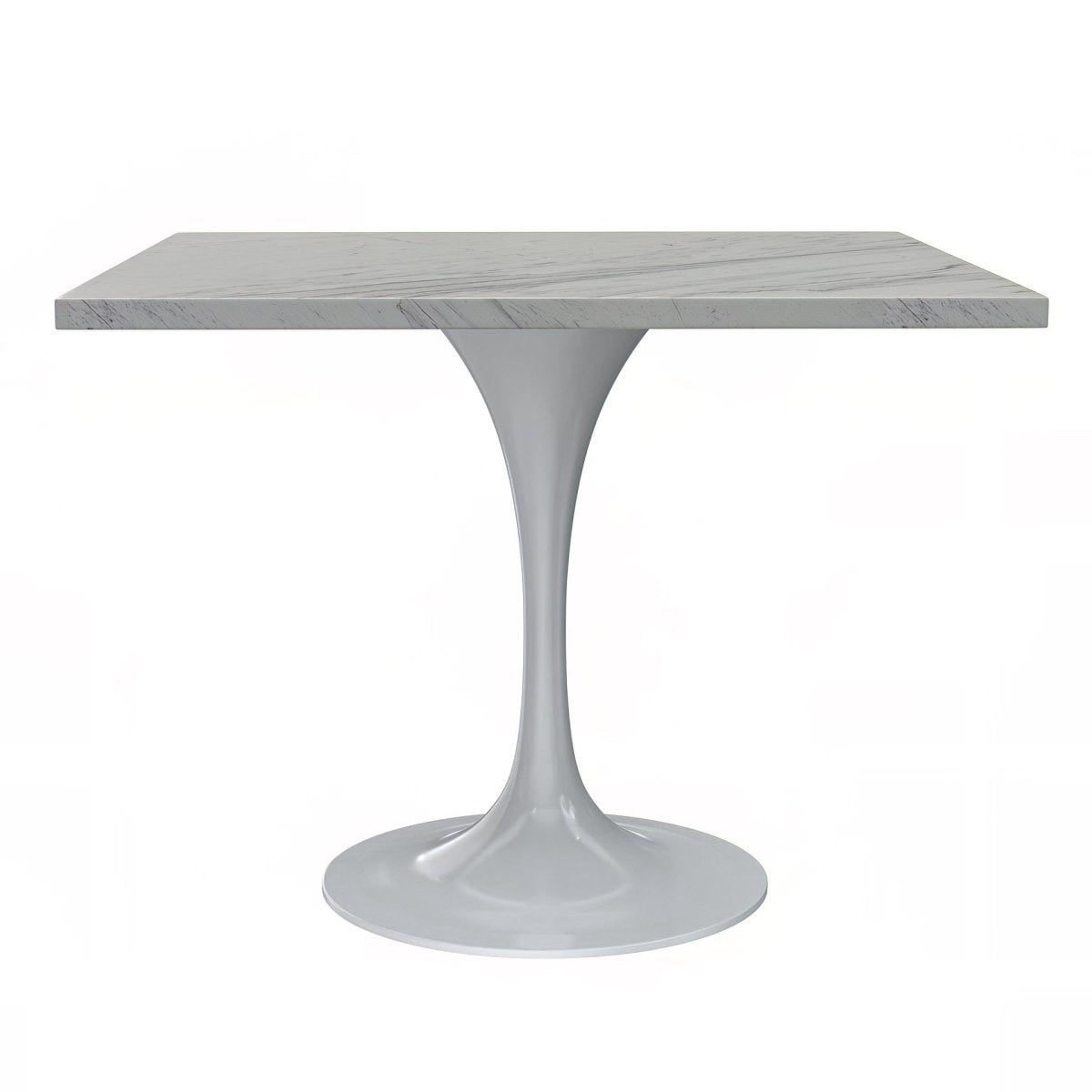 Verve Collection 24"Square Dining Table, Black/White/Brushed Gold Base with MDF Top 36 Inch White Marbled White Resin Dining Table Leisuremod