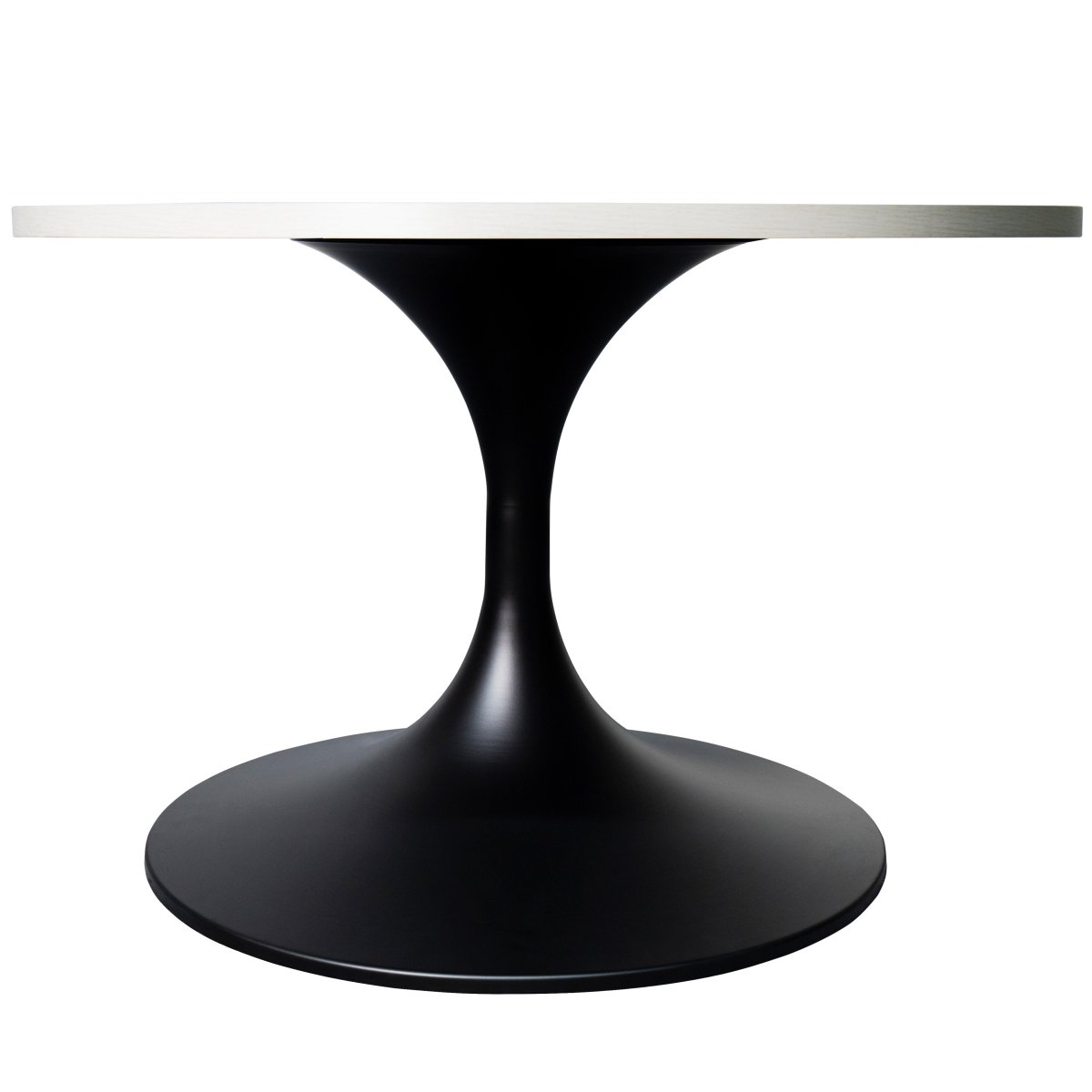 Verve Round Coffee Table with MDF/Resin/Sintered Stone Tabletop and Black Stainless Steel Base MDF 27 Inches Wide Light Natural Coffee Table Leisuremod