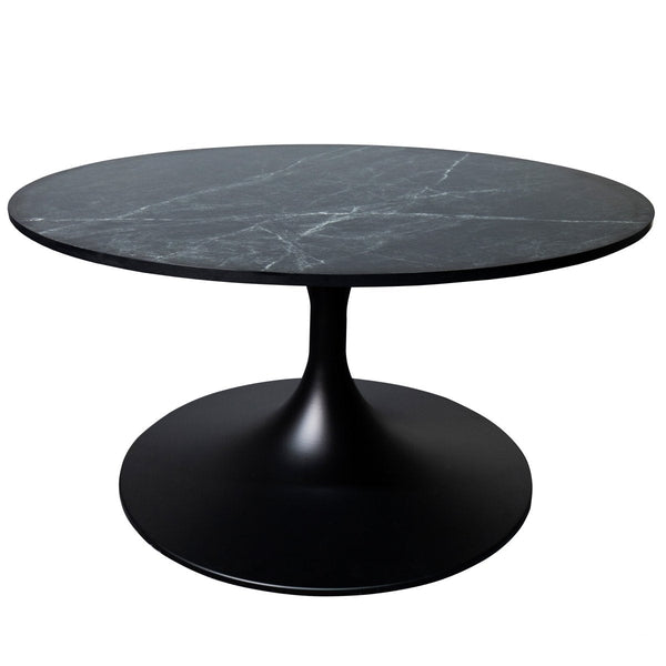 Verve Round Coffee Table with MDF/Resin/Sintered Stone Tabletop and Black Stainless Steel Base MDF 27 Inches Wide Black Marble Coffee Table Leisuremod