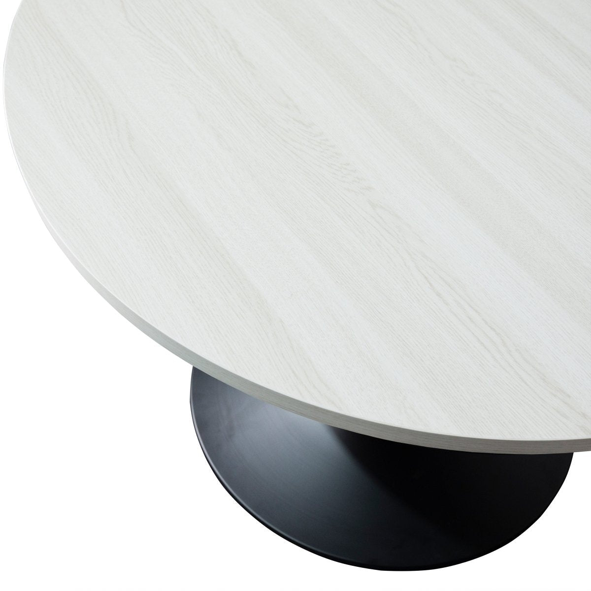 Verve Round Coffee Table with MDF/Resin/Sintered Stone Tabletop and Black Stainless Steel Base MDF 27 Inches Wide Light Natural Coffee Table Leisuremod