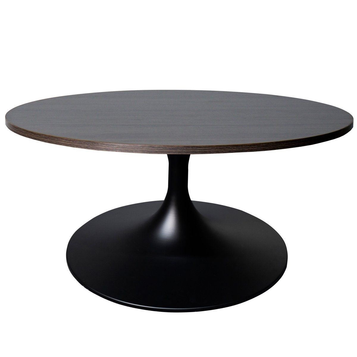Verve Round Coffee Table with MDF/Resin/Sintered Stone Tabletop and Black Stainless Steel Base MDF 27 Inches Wide Dark Brown Coffee Table Leisuremod