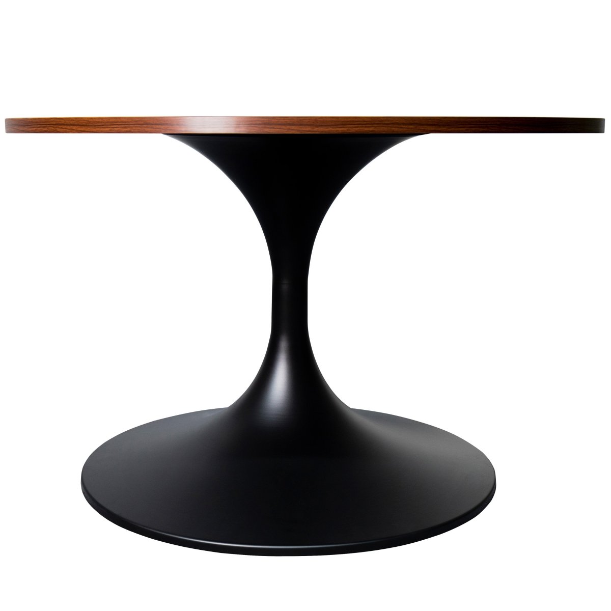Verve Round Coffee Table with MDF/Resin/Sintered Stone Tabletop and Black Stainless Steel Base MDF 27 Inches Wide Brown Coffee Table Leisuremod