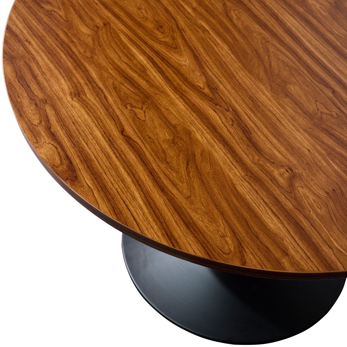 Verve Round Coffee Table with MDF/Resin/Sintered Stone Tabletop and Black Stainless Steel Base MDF 27 Inches Wide Brown Coffee Table Leisuremod