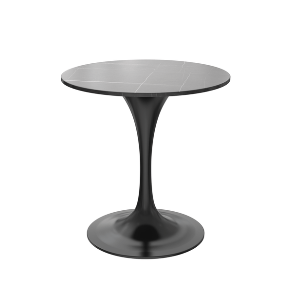 Verve Round Dining Table with MDF/Sintered Stone/Resin Tabletop in Black Stainless Steel Pedestal Base Sintered Stone 27 Inch Black Dining Table Leisuremod