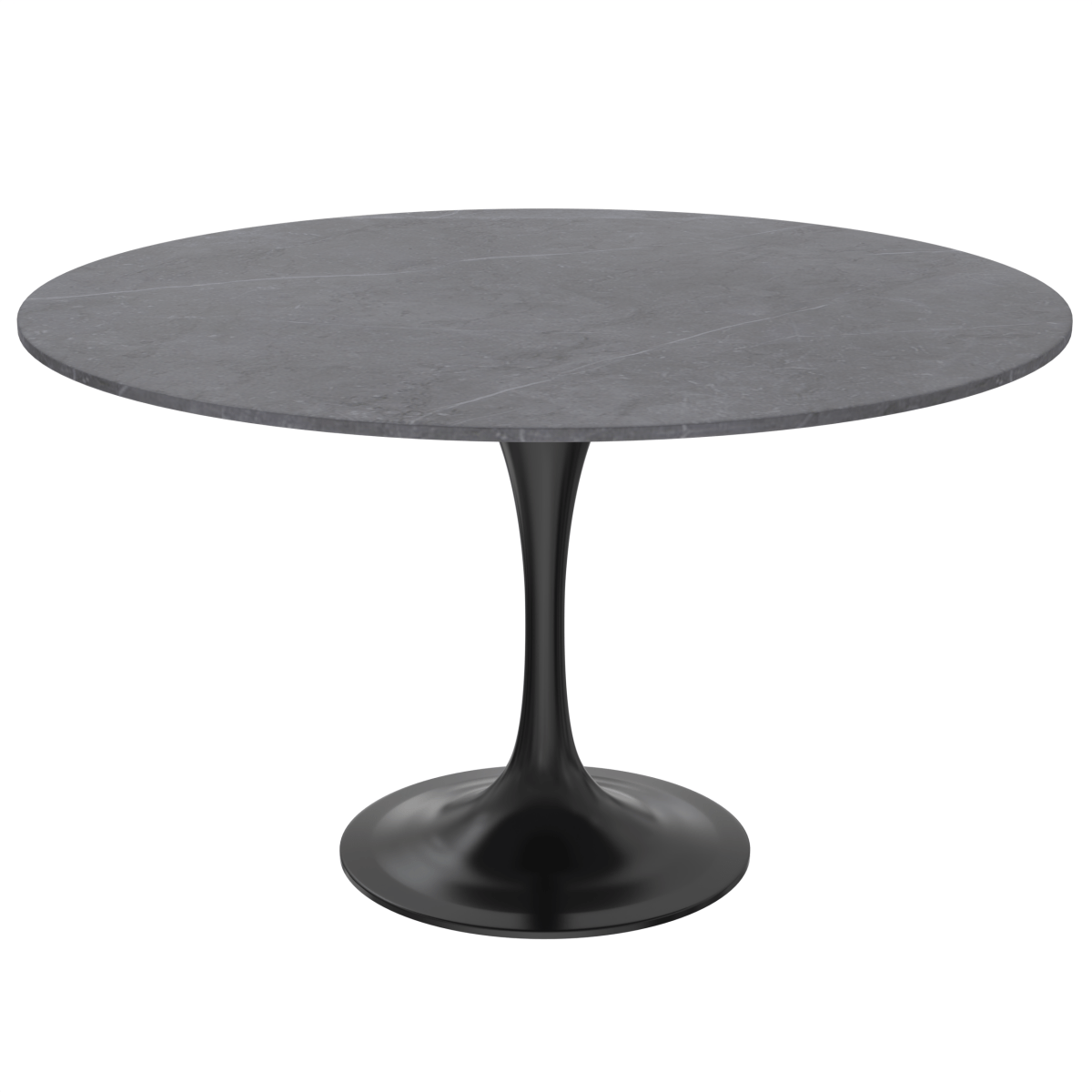 Verve Round Dining Table with MDF/Sintered Stone/Resin Tabletop in Black Stainless Steel Pedestal Base Sintered Stone 48 Inch Grey Dining Table Leisuremod