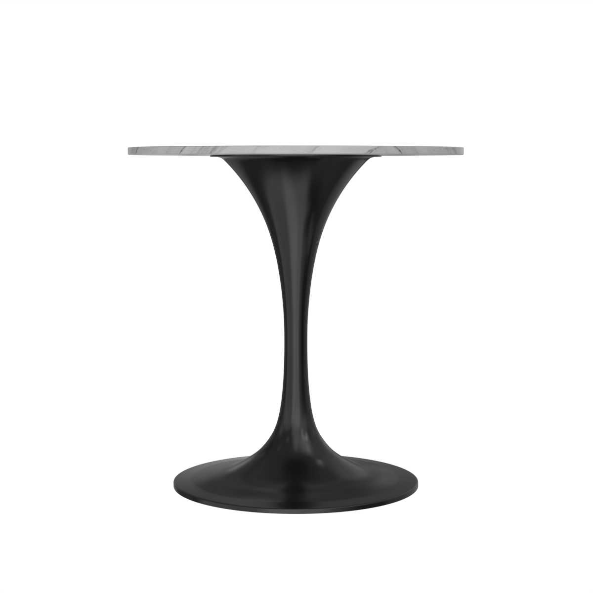 Verve Round Dining Table with MDF/Sintered Stone/Resin Tabletop in Black Stainless Steel Pedestal Base Sintered Stone 27 Inch White Dining Table Leisuremod