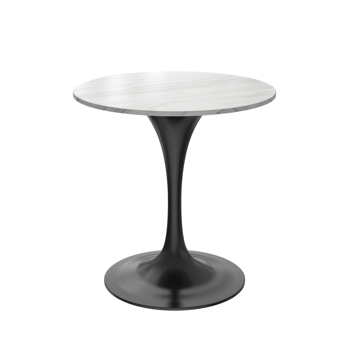 Verve Round Dining Table with MDF/Sintered Stone/Resin Tabletop in Black Stainless Steel Pedestal Base Sintered Stone 27 Inch White Dining Table Leisuremod
