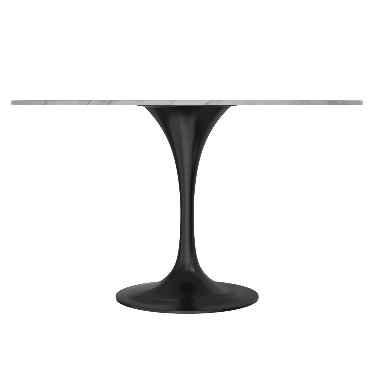 Verve Round Dining Table with MDF/Sintered Stone/Resin Tabletop in Black Stainless Steel Pedestal Base Sintered Stone 48 Inch White Dining Table Leisuremod