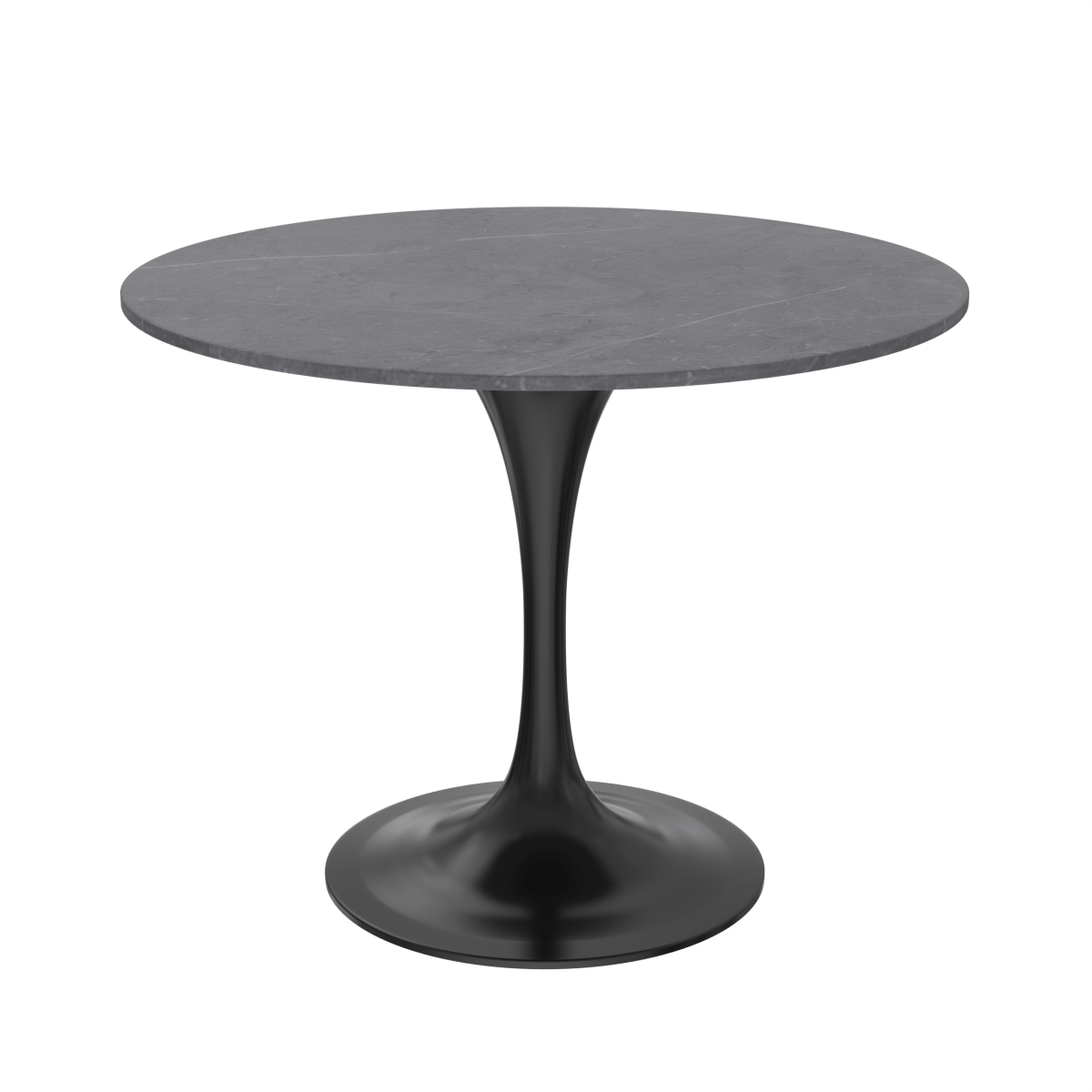 Verve Round Dining Table with MDF/Sintered Stone/Resin Tabletop in Black Stainless Steel Pedestal Base Sintered Stone 36 Inch Grey Dining Table Leisuremod