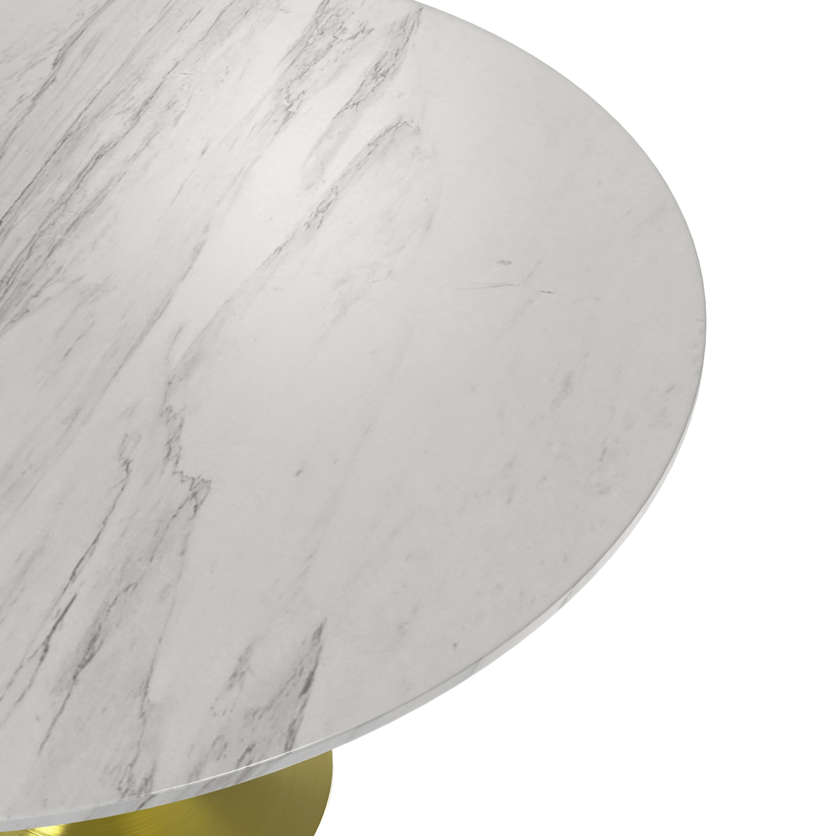 Verve Round Dining Table with MDF/Sintered Stone/Resin Tabletop in Gold Stainless Steel Pedestal Base Sintered Stone 48 Inch White Dining Table Leisuremod
