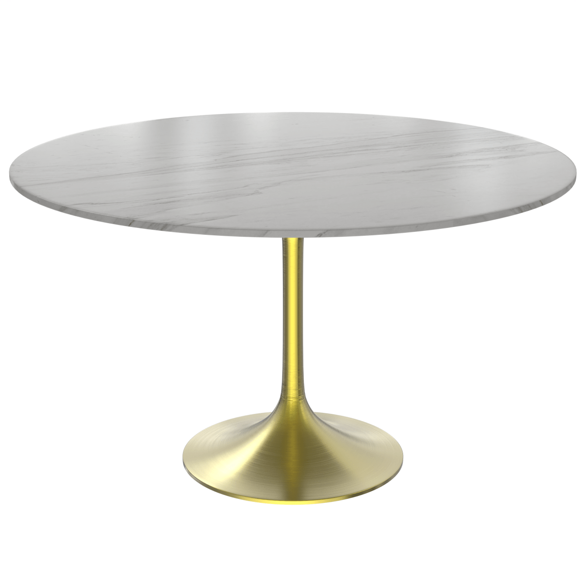 Verve Round Dining Table with MDF/Sintered Stone/Resin Tabletop in Gold Stainless Steel Pedestal Base Sintered Stone 48 Inch White Dining Table Leisuremod