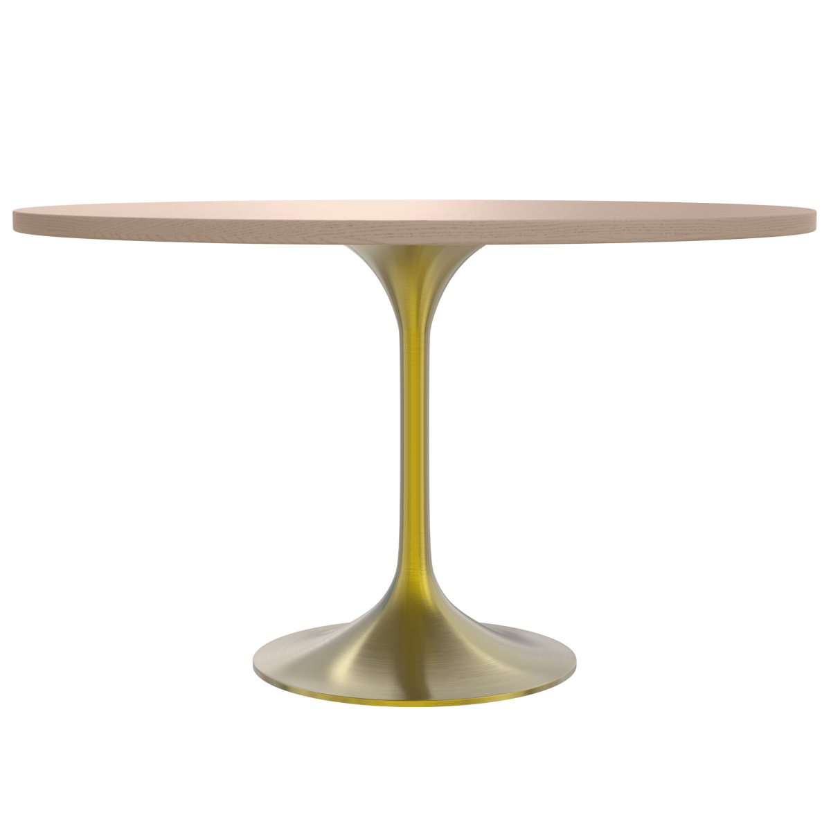 Verve Round Dining Table with MDF/Sintered Stone/Resin Tabletop in Gold Stainless Steel Pedestal Base MDF 48 Inch Natural Wood Dining Table Leisuremod