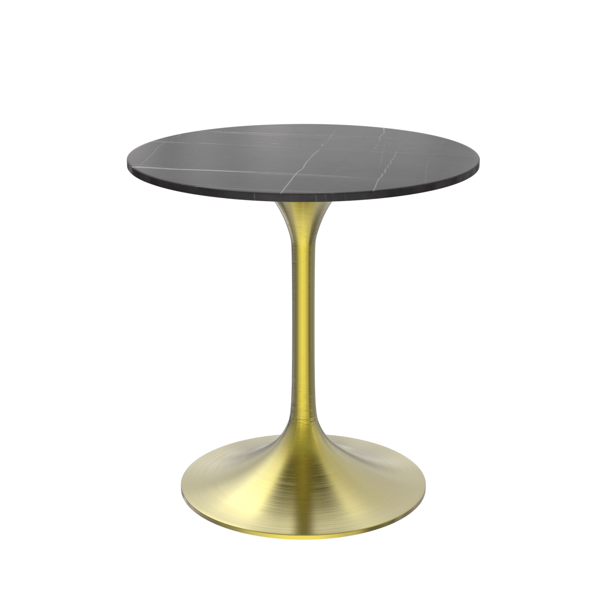 Verve Round Dining Table with MDF/Sintered Stone/Resin Tabletop in Gold Stainless Steel Pedestal Base Sintered Stone 27 Inch Black Dining Table Leisuremod