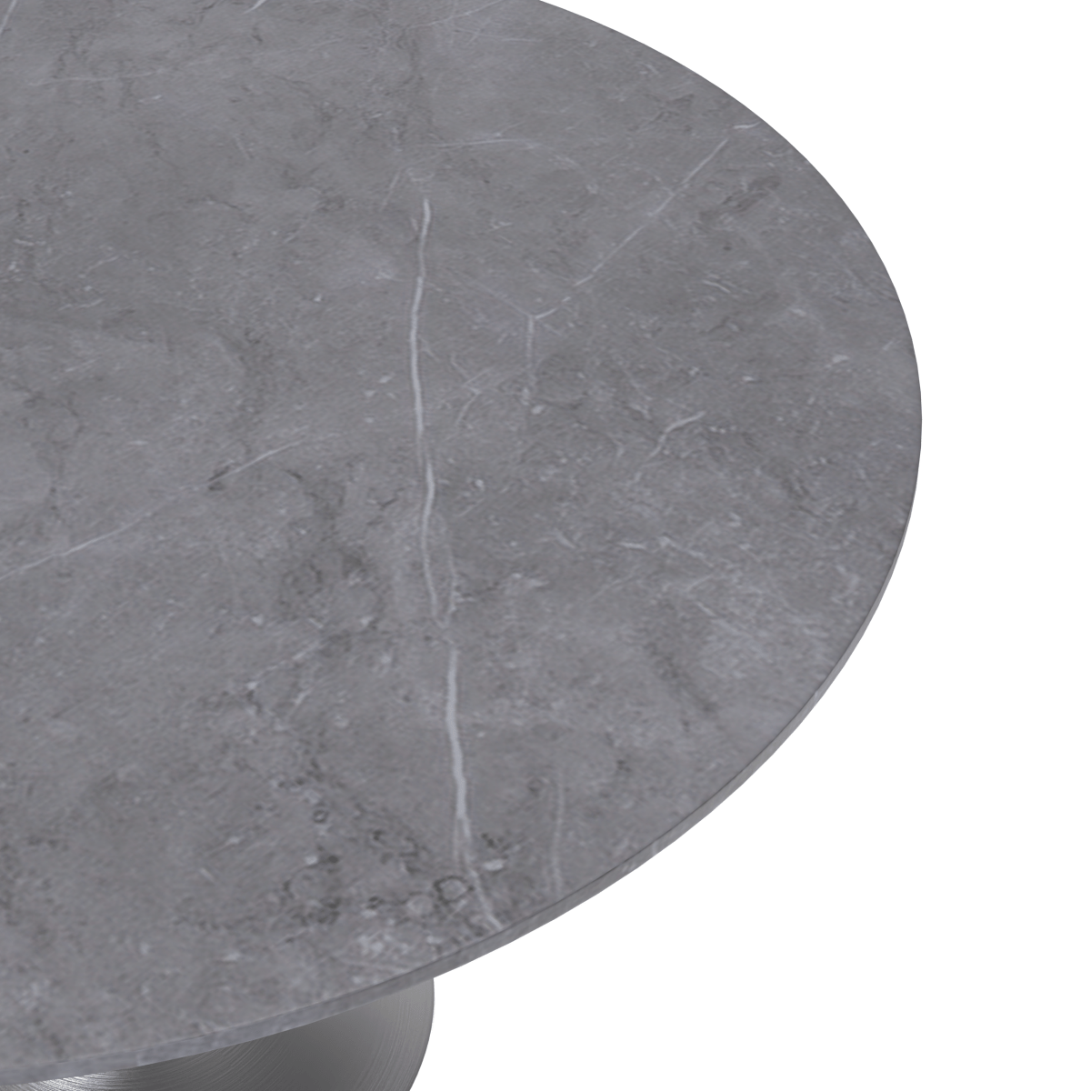 Verve Round Dining Table with MDF/Sintered Stone/Resin Tabletop in Silver Stainless Steel Pedestal Base Sintered Stone 48 Inch Grey Dining Table Leisuremod