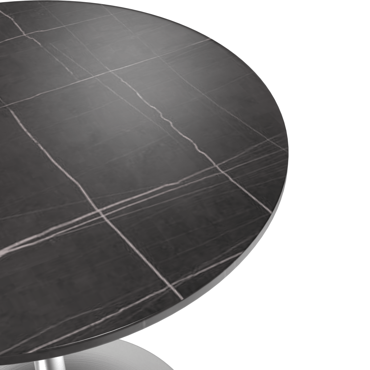 Verve Round Dining Table with MDF/Sintered Stone/Resin Tabletop in Silver Stainless Steel Pedestal Base Sintered Stone 27 Inch Black Stone Dining Table Leisuremod