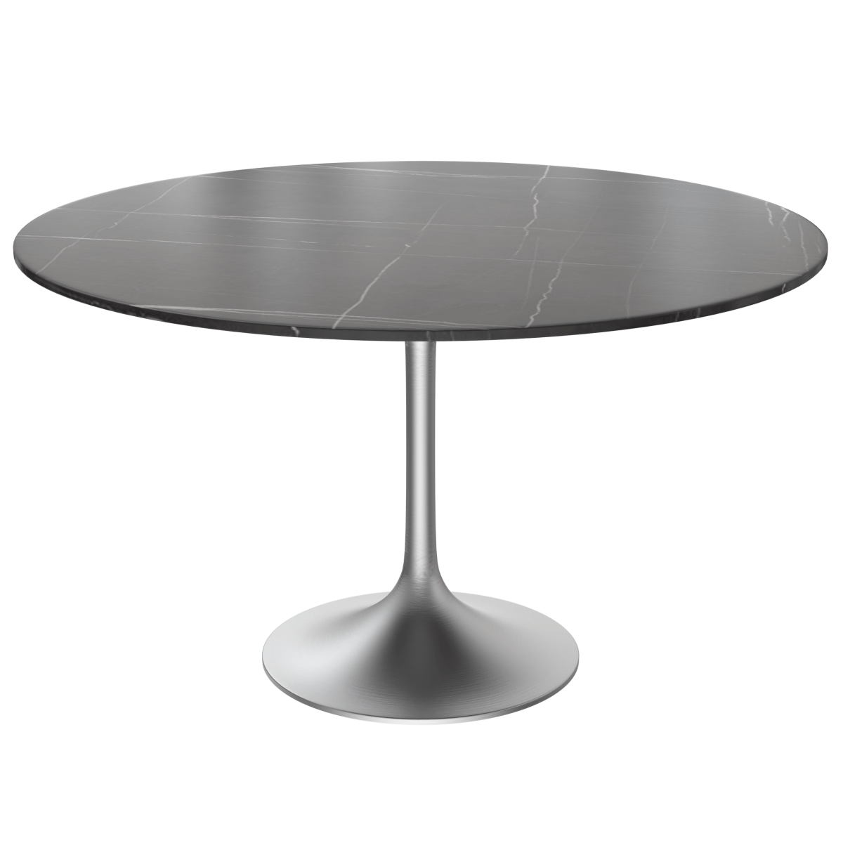 Verve Round Dining Table with MDF/Sintered Stone/Resin Tabletop in Silver Stainless Steel Pedestal Base Sintered Stone 48 Inch Black Stone Dining Table Leisuremod