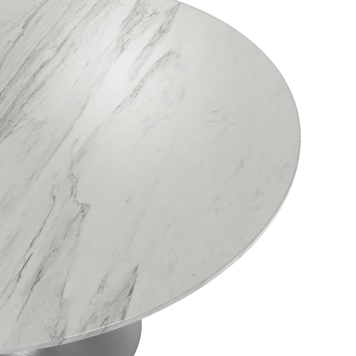 Verve Round Dining Table with MDF/Sintered Stone/Resin Tabletop in Silver Stainless Steel Pedestal Base Sintered Stone 48 Inch White Dining Table Leisuremod