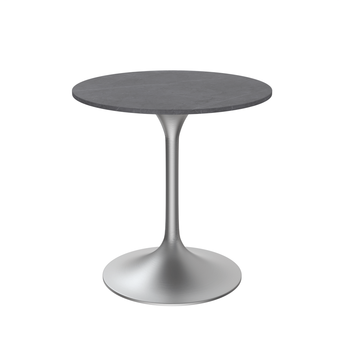 Verve Round Dining Table with MDF/Sintered Stone/Resin Tabletop in Silver Stainless Steel Pedestal Base Sintered Stone 27 Inch Grey Dining Table Leisuremod