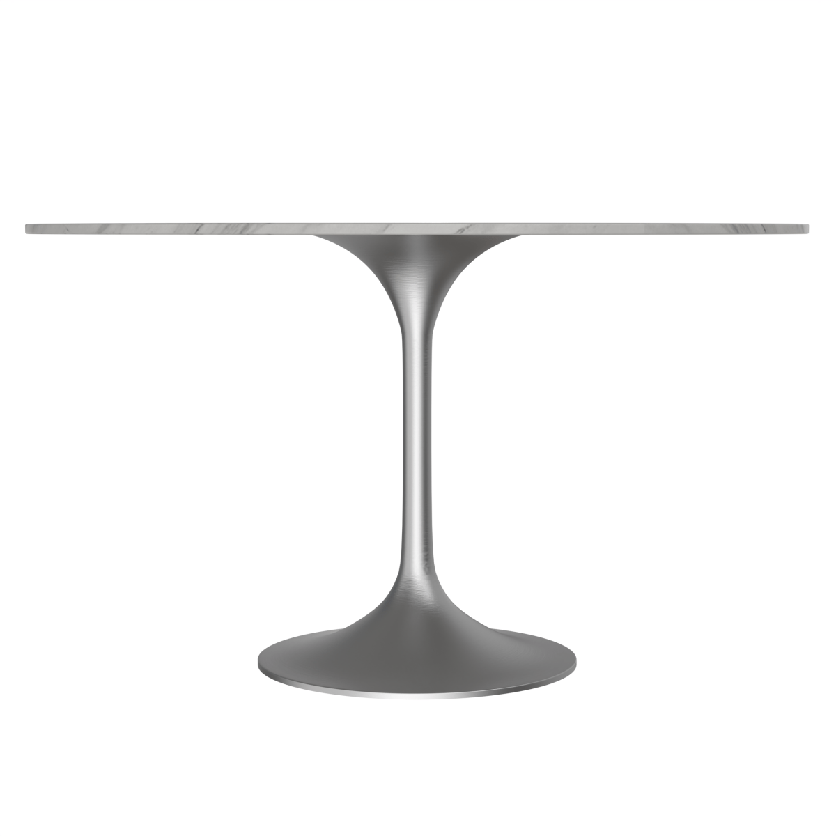 Verve Round Dining Table with MDF/Sintered Stone/Resin Tabletop in Silver Stainless Steel Pedestal Base Sintered Stone 48 Inch Grey Dining Table Leisuremod