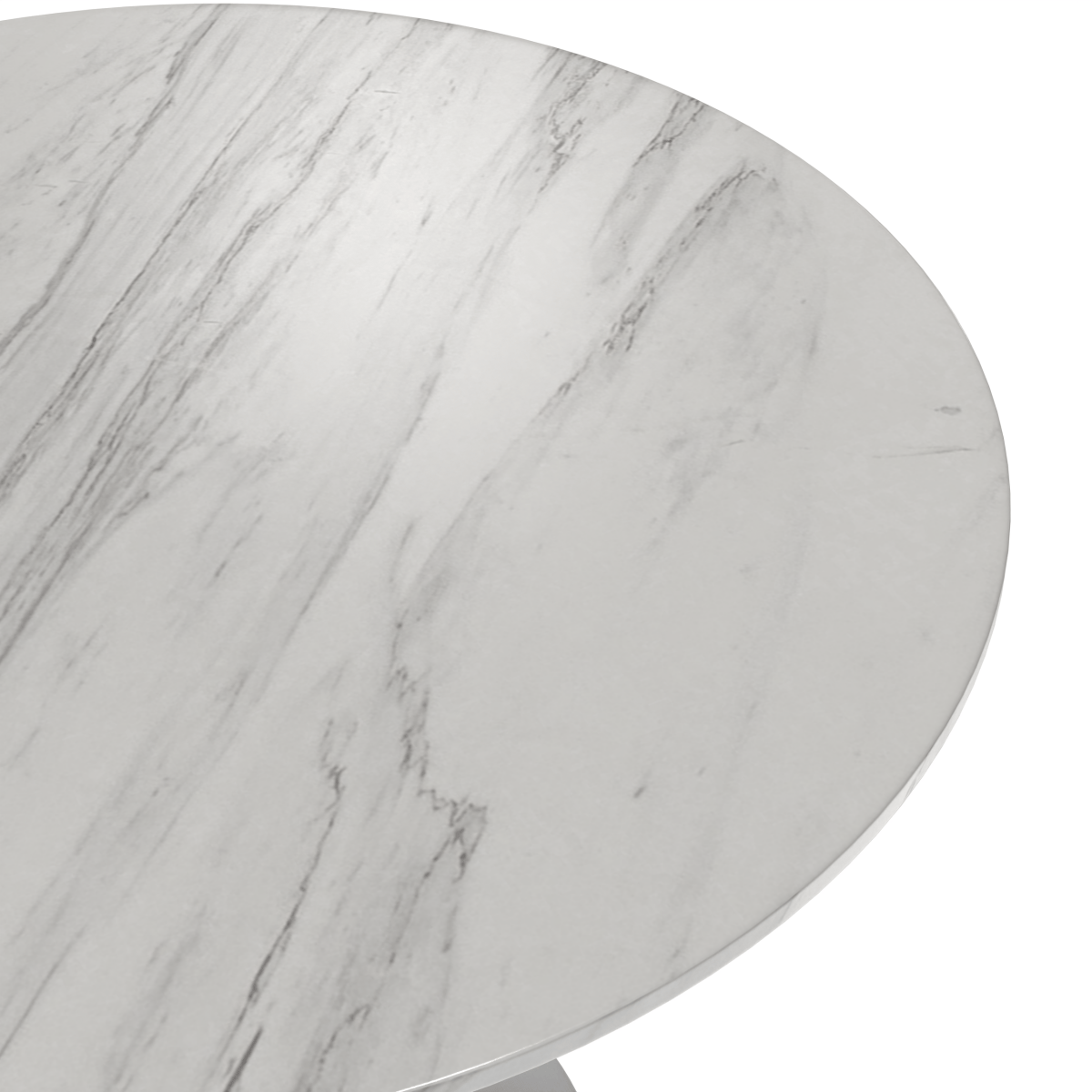 Verve Round Dining Table with MDF/Sintered Stone/Resin Tabletop in Silver Stainless Steel Pedestal Base Sintered Stone 36 Inch White Dining Table Leisuremod