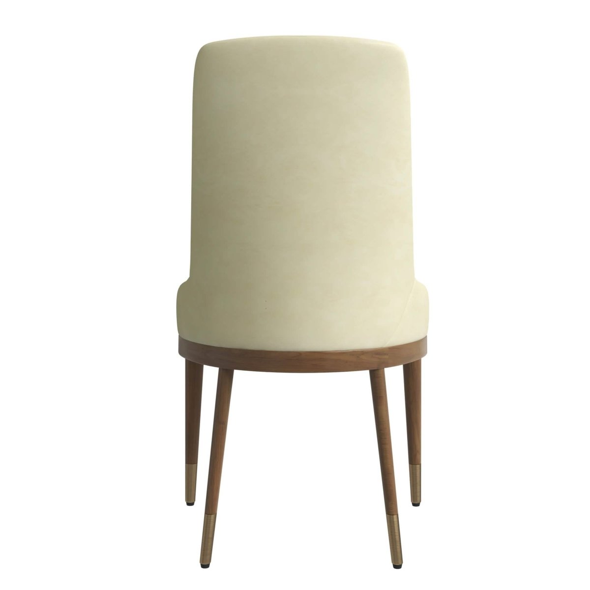 Viva Dining Side Chair Upholstered in Leather with Brown Rubberwood Legs Cream Dining Chair Leisuremod