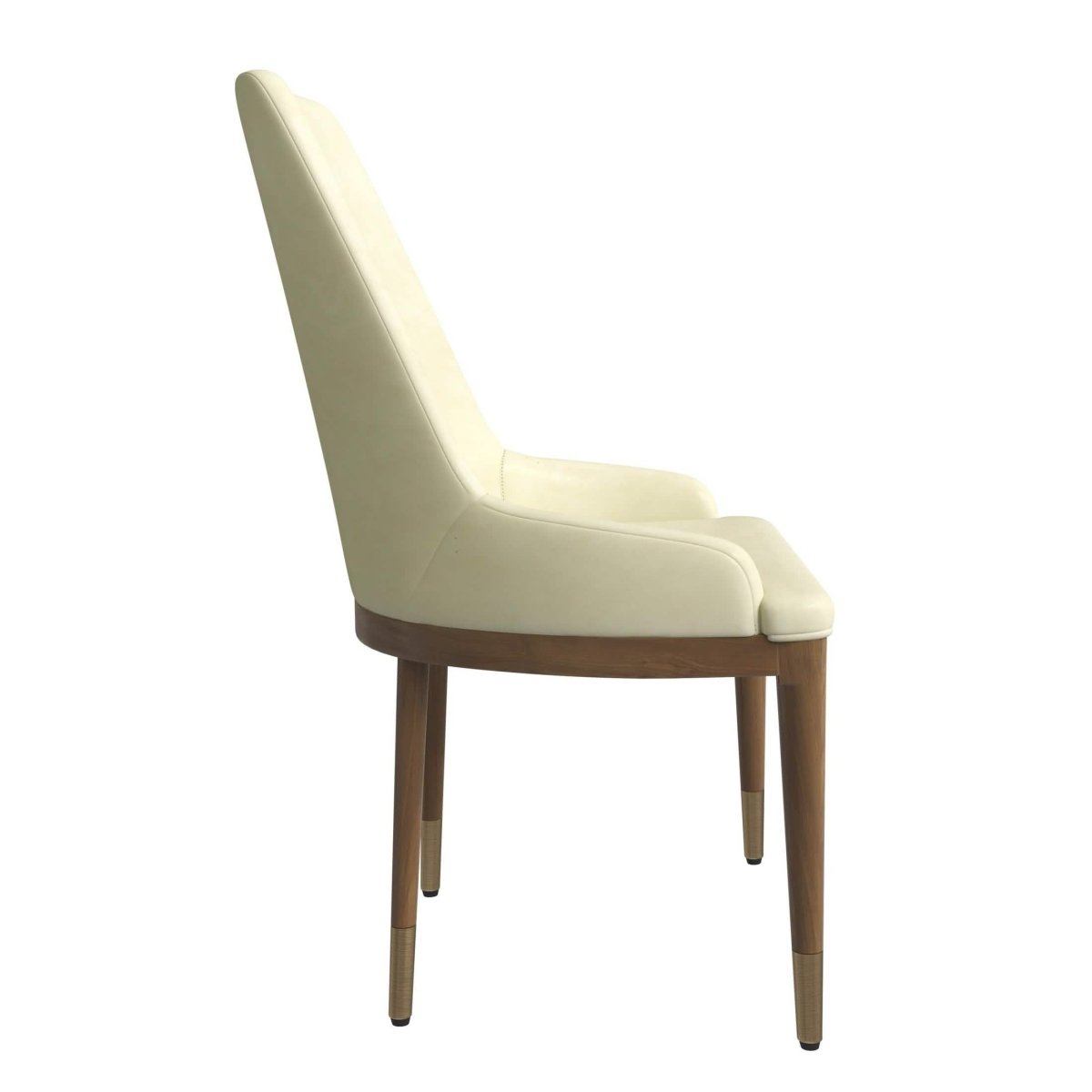 Viva Dining Side Chair Upholstered in Leather with Brown Rubberwood Legs Cream Dining Chair Leisuremod